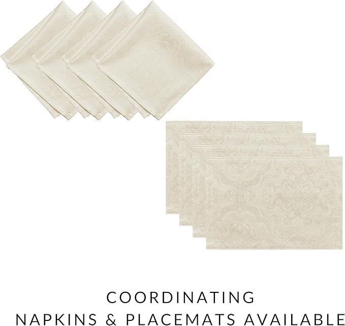 Elrene Home Fashions Caiden Elegance Damask Waterproof, Stain & Wrinkle Resistant Fabric Placemats (Set of 4), 13" x 19", Ivory