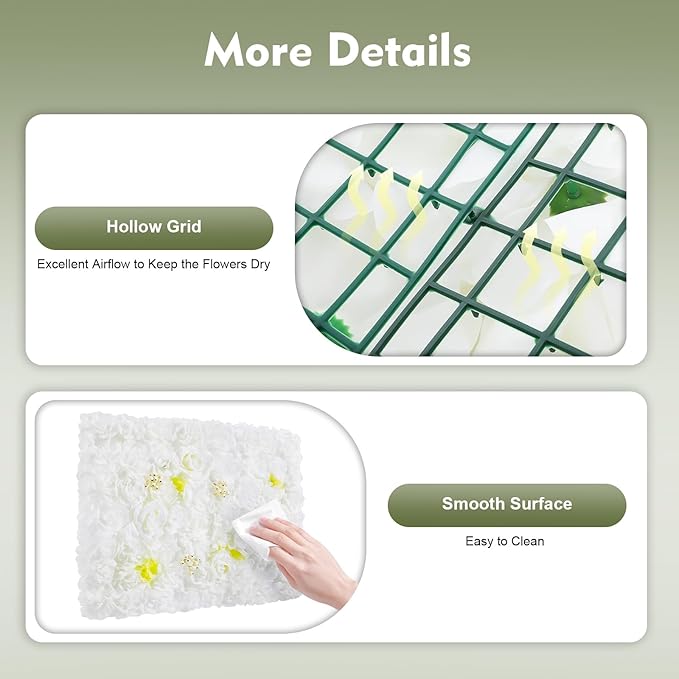 Artificial Flower Wall Panels, Silk Wedding Flower Wall Backdrop Panel, 3D Floral Panel Artificial Floral Wall Mat Flower Screen for Photo Party Wedding Wall Background Decor (12PCS White)
