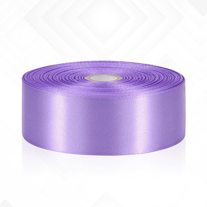 Lavender Satin Ribbon 1-1/2 Inch 60 Yards, Lavender Purple Polyester Fabric Ribbon for Flower Bouquet, Crafts, Gift Wrapping, Baby Shower, Handmade Roses, Wedding