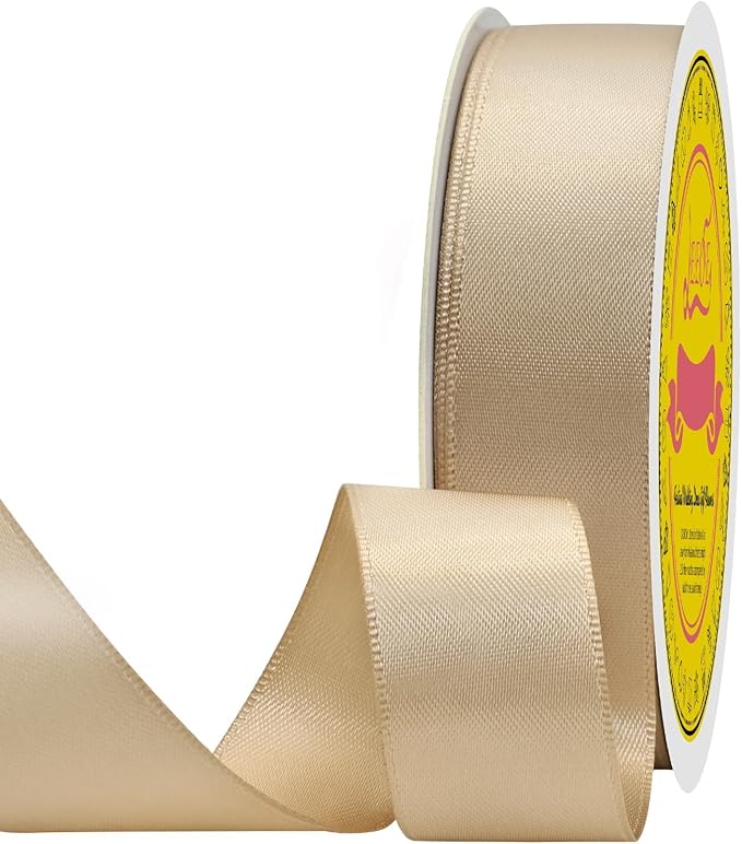 Double Face Tan Satin Ribbon 7/8 inch X 25 Yards Polyester Tan Ribbon for Gift Wrapping Very Suitable for Weddings Party Hair Bow Invitation Decorations and More
