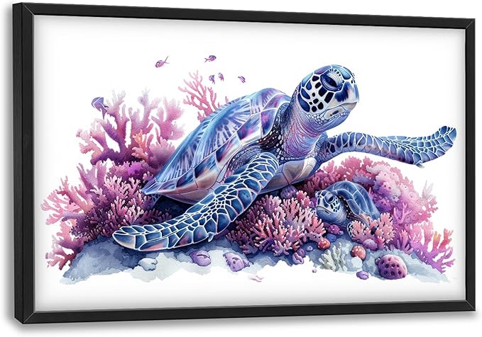 Framed Large Pictures Wall Art for Living Room, Sea Turtle Coral Oversized Wall Decor Ocean Animal Canvas Print Painting Modern Extra Large Framed Artwork for Bedroom Office 36"x24"