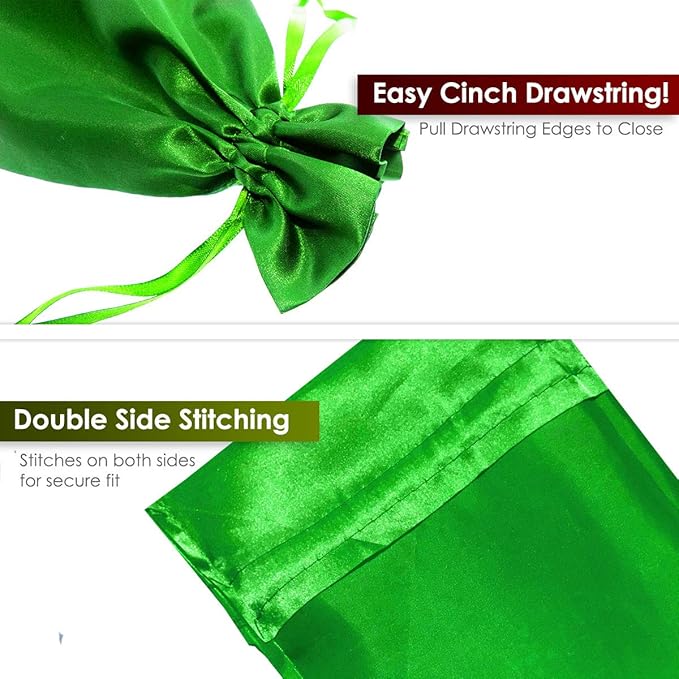 3" x 4" Green Satin Gift Bags, Jewelry Bags, Wedding Favor Silky Drawstring Bags Baby Shower Christmas Gift Bags 50 per Pack