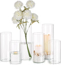Glasseam Clear Glass Cylinder Vase, 6pcs Glass Vases for Centerpieces, Modern Floating Candle Vases for Flowers, Hurricane Vase Decor Candle Holder for Pillar Candles Wedding Deco (5.5"/7.5"/9.5")