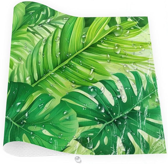 Green Summer Palm Leaf Placemats Set of 1 PVC Vinyl Non Slip Table Mats Waterproof Heat Resistant Place Mats Washable Wipeable Dining Table Mat for Kitchen Party Indoor Outdoor Decorative