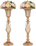 2 Pcs Elegant Metal Gold Floral Vase, Beaded Crystal Gold Trumpet Crown Vase, Perfect for Wedding Banquets, Birthdays, Anniversaries, Holiday Parties and Other Important Event Centerpieces(23.2")