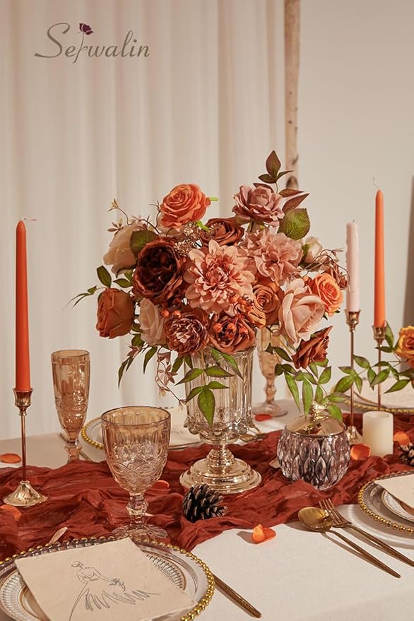 Serwalin Orange Artificial Fall Flowers Combo Box Set Mix Dahlia Flowers for DIY Table Centerpieces Arrangements Home Decorations Wedding Bouquets Decorations