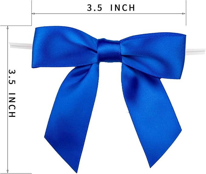 7Rainbows 30pcs Boutique 3.5" Blue Satin Ribbon Twist Tie Bows for Tying Up Packages Gift Wrapping