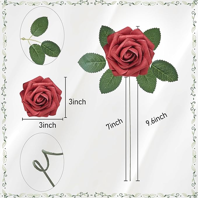 Artificial Flowers, 50pcs Hot Pink and Blush Artificial Rose for DIY Wedding Bouquets Centerpieces Arrangements, Fake Flower with Stem for Party Home Decorations