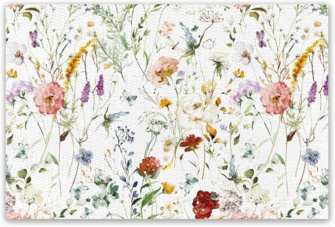 Placemats Set of 4 Waterproof Oilproof Table Mats Floral Pattern Washable Wipeable Heat Resistant Easy to Clean for Indoor Outdoor Party Kitchen Dining Table Decoration 12 * 18in