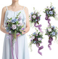 Ling's moment Ethereal Purple Bridesmaid Bouquet Set of 4, Purple Wedding Bouquets for Bridesmaids, 7 Inch Bridal Bouquets for Bridesmaids, Wedding, Ceremony, Anniversary, etc.