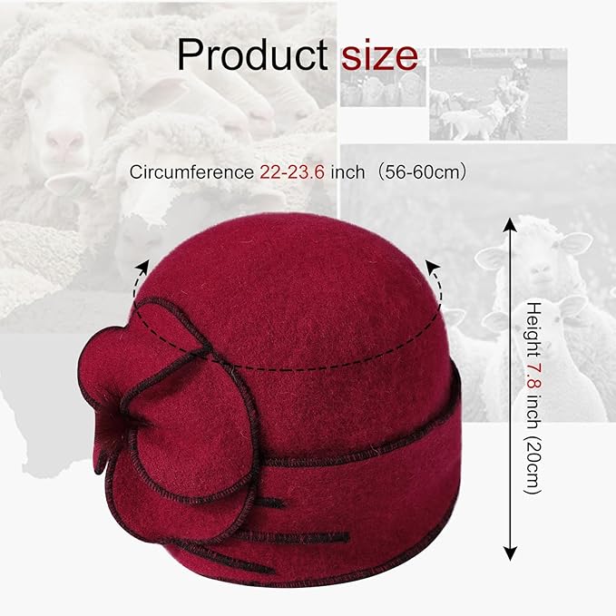 Sumolux Beanie Hats for Women Wool Skull Cap Beret Floral Cuffed French Vintage Dress Cloche Classic Winter 1920s