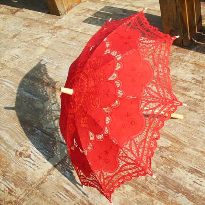 Handmade Red Lace Parasol Umbrella Wedding Bridal 30 Inch Adult Size