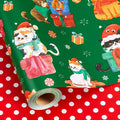 MAYPLUSS Christmas Wrapping Paper Roll - 17 Inch X 33 Feet - Green Cute Cat Christmas Hat Reversible Polka Dot Gift Wrapping Paper, Thick Wrap Paper for Holiday Party New Year Kids