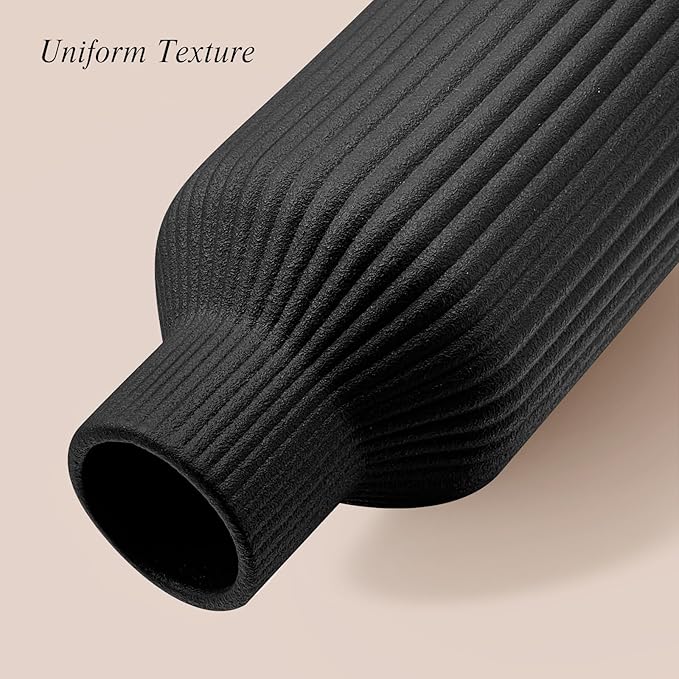 Black Ceramic Flower Vase, Minimalist Modern Home Decor, Matte Finish Pampas Grass Vase for Table, Fireplace, Shelf, Mantel, Entryway and Centerpieces (10in)
