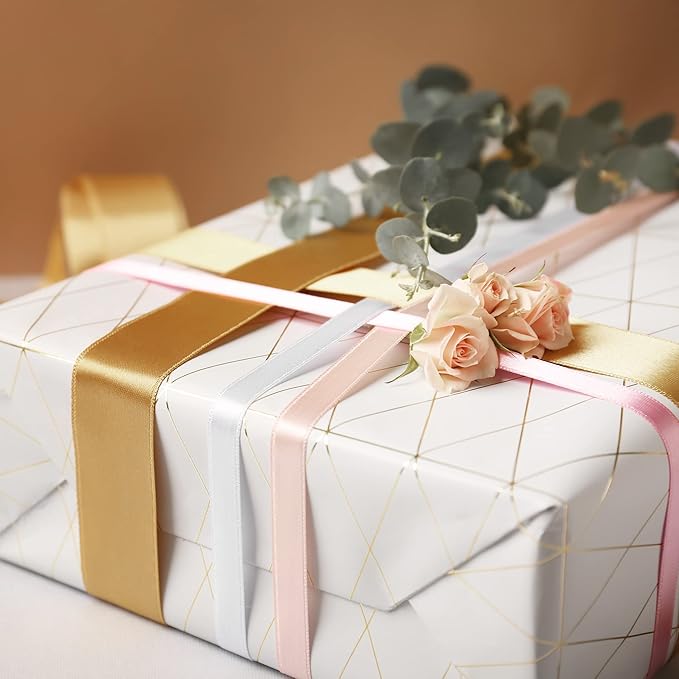 LIUYAXI 1-1/2 Inches 50 Yards Champagne Satin Ribbon, Solid Fabric Ribbon Roll for Flower Bouquets, Gift Wrapping, Wedding, Handmade Crafts