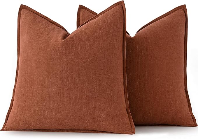 MIULEE Decorative Linen Pillow Covers 16x16 Inch Rust Boho Farmhouse Neutral Couch Throw Pillows for Bed Pack of 2 Accent Modern Pillowcase Summer Sofa Livingroom Home Decor
