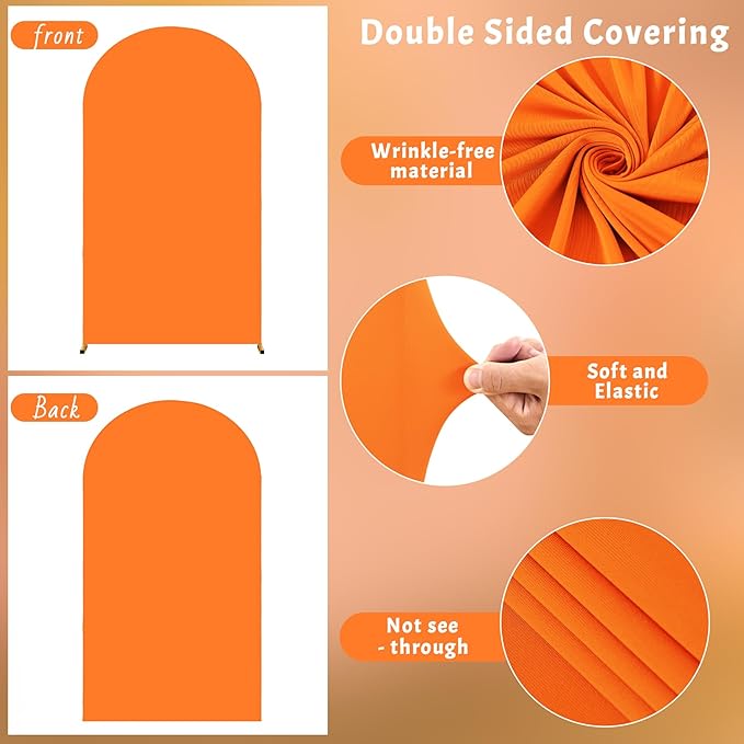 7.2FT Orange Arch Backdrop Cover - Polyester Fitted Wedding Arch Stand Covers Round Top Chiara Arch Backdrop Cover for Birthday Party Banquet Photo Background Decoration