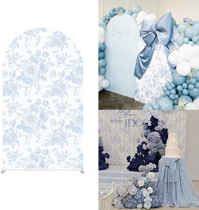 Something Blue Before I Do Arch Backdrop Cover Wedding Bridal Shower Bride to be Toile Party Arch Fabric Cover Blue Bloom Floral Baby Shower Decors (2.6X6ft,4135)