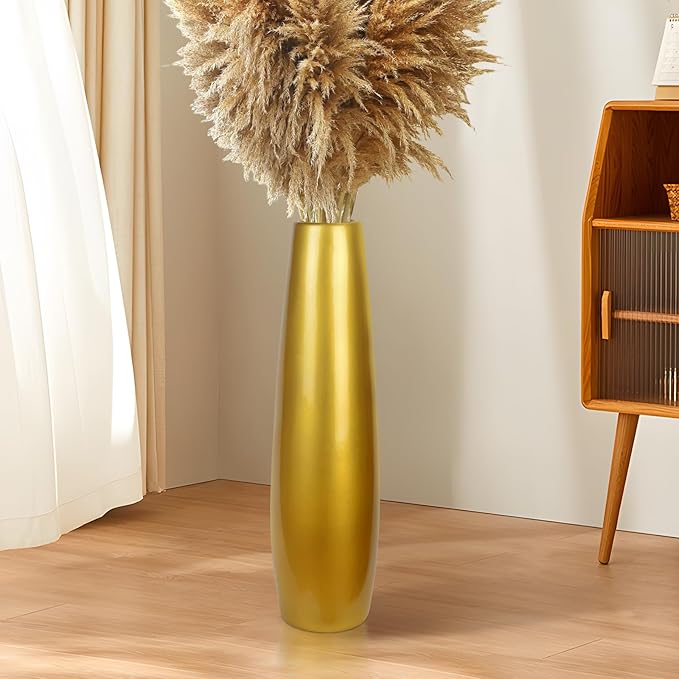 Gold Ceramic Tall Floor Vase,24 Inch Large Modern Flower Vases for Home Décor,Wicker Big Floor Vases Decorations for Farmhouse, Living Room,Bedroom,Standing Plastic Vase Decorative Tall