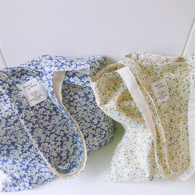 Cotton Canvas Tote Bag Reusable Soft Grocery Cloth Bag Floral Shoulder Bag for Beach Travel Shopping