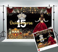 Red Dress Rose Flower Backdrops, 7x5ft, Quinceanera Birthday Backdrop, Girl Princess Happy 15th Bday Carriage Photography Props Cake Table Banner BJLSLU301