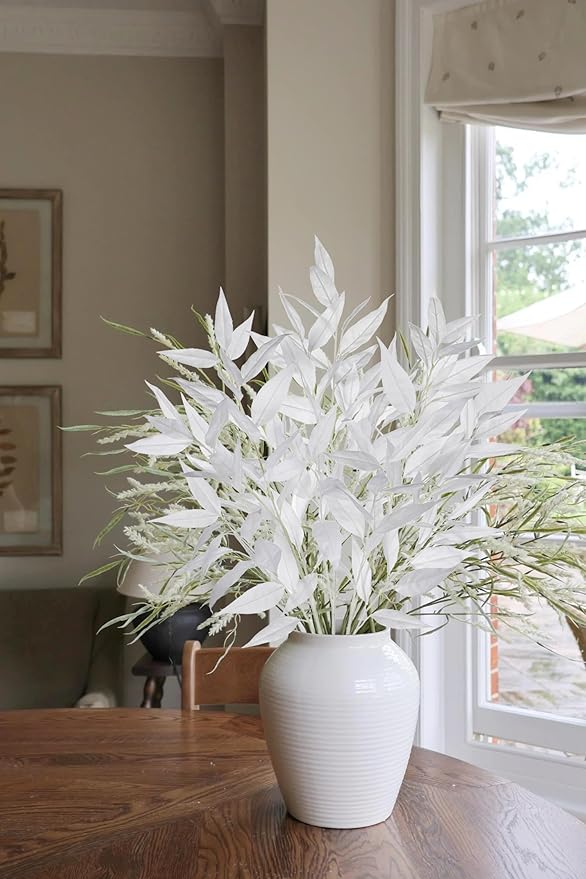DILATATA 32 inch White Artificial Eucalyptus Spray Fall Eucalyptus Leaves Autumn Leaf Branches Faux Fall Stems for Floral Arrangement Autumn Festival Thanksgiving Decor