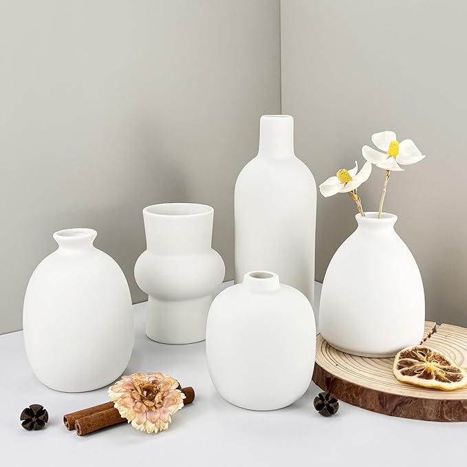 White Vases Set of 10, Small Ceramic Flower Vases Bulk Bud Vases for Wedding Table Centerpieces Decor Pampas Grass Modern Boho Home Party Decor DIY Gift