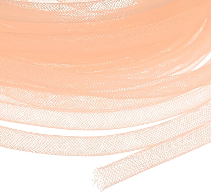 Mesh Tube Ribbon 25 Yards, 8mm Elastic Fabric Ribbons Mesh Tubing for Crafts/Gift Wrapping/Flower Bouquets/Wedding/Birthday/Holiday/Wreaths Christmas/Decoration[Yellow Orange]