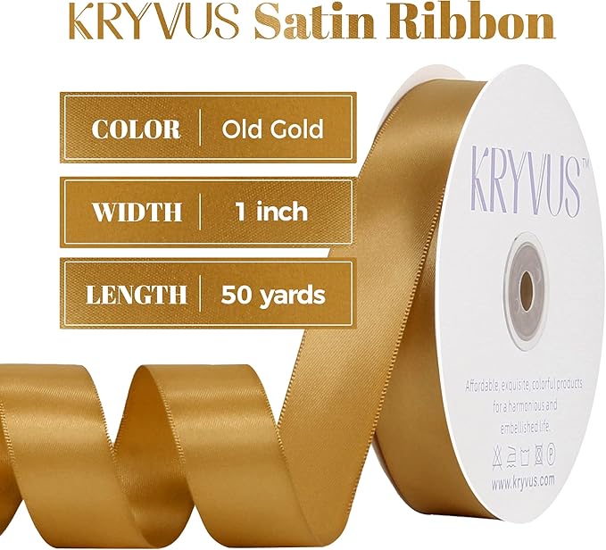 Old Gold Satin Ribbon, Double Faced 1 Inch X 50 Yards Old Gold Ribbon, Premium Satin Ribbons for Gift Wrapping, Crafts, Hair Bow Making, Sewing, Flower Bouquet, Wedding Party Decor