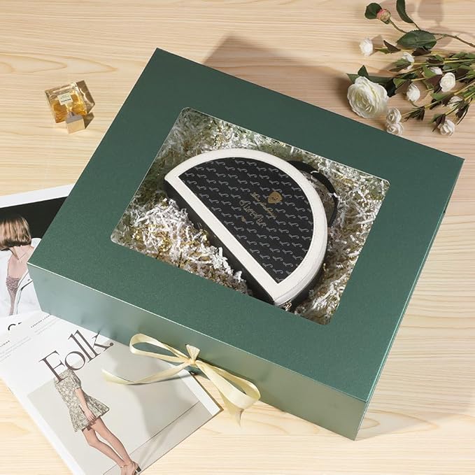 3 Pcs Extra Large Green Gift Box for Presents with Ribbon 19x16x6 Inches Clear Gift Box with Window Magnetic Closure Gift Boxes with Lids