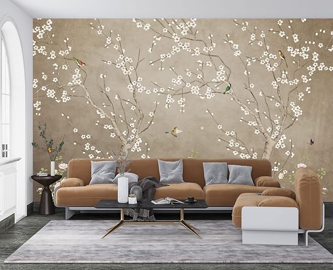 Plum Blossom Flower Bird Chinoiserie Wall Mural Wallpaper for Bedroom 178" x 117"