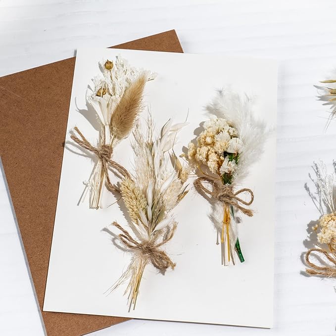 12 Pack Dried Flower Bouquet Mini Natural Pampas Grass for Crafts Small Dried Embossing Florat with Stem Boho Artificial Arrangement Wedding Derco Flowers Bundles for Vases, Wedding, Home, Party
