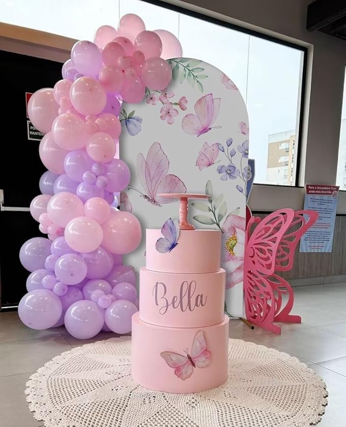 KONPON Pink Butterfly Arch Fabric Backdrop Covers Spring Theme Stretchy Arched Cover for Girls Birthday Baby Shower Party Decoration Supplies (No Stand!)