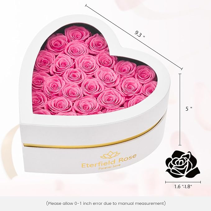 Eterfield 27 Forever Flowers in Heart Shape Box, Preserved Roses That Last a Year Preserved Flowers Birthday Gifts for Her Mom Women Wife Anniversary Valentines Day Mothers Day Christmas, Pink