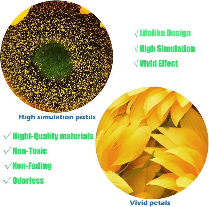 Artificial Flower 18pcs Three Different Sizes of Silk Sunflower Heads Real Looking Fake Sunflower for Hat Trim Cake Flower Home Décor Flower Wall Fence Wreath Wedding Baby Shower(Yellow)