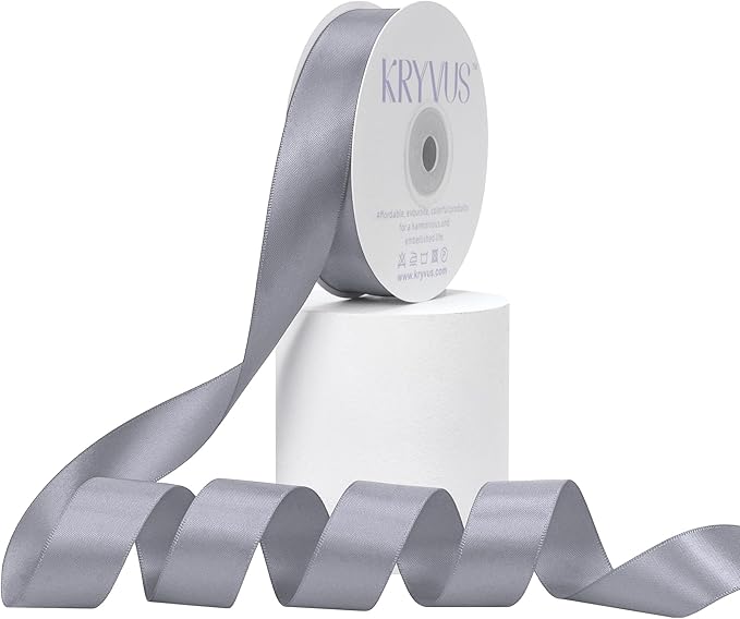 Gray Satin Ribbon, Double Faced 7/8 Inch X 25 Yards Gray Ribbon, Premium Satin Ribbon for Gift Wrapping, Crafts, Hair Bow Making, Sewing, Flower Bouquet, Wedding Party Decor
