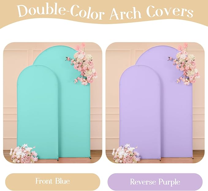 Blue Purple Arch Backdrop Cover Set of 2 Birthday Party Arch Covers 7.2 and 6ft Wedding Arch Cover Stretchy Backdrop Bridal Baby Shower Lavender Lilac Arch Covers Spandex