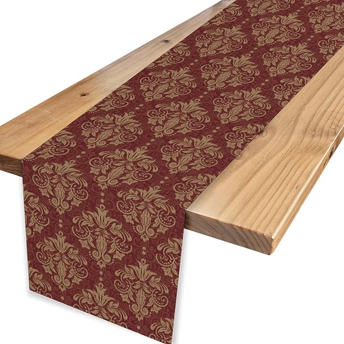 Red Damask Table Runner, Rustic Antique Victorian Style Coffee Table Center Decor for Home Kitchen Dining Patio Holiday Party Indoor Outdoor Table Decorations 13x72 inch