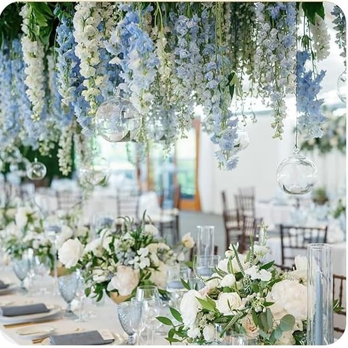 8 pcs Dusty Blue Delphinium Artificial Flowers, 34.25''Artificial Snapdragon Flowers Tall Fake Flowers Silk Flowers Faux Delphinium Bulk for Tall Vase Home Wedding Garden Table Decor (Dusty Blue)
