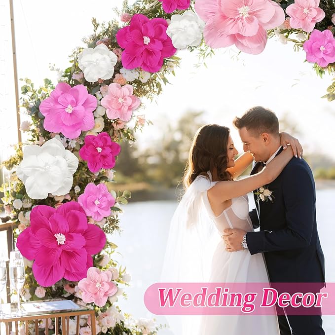 Giant Paper Flowers Artificial Large Paper Flower Decoration for Handcrafted Wall Backdrop Christmas Mexican Wedding Graduation Bridal Shower Birthday Party Supplies(Pink Gradient,18 Pcs)