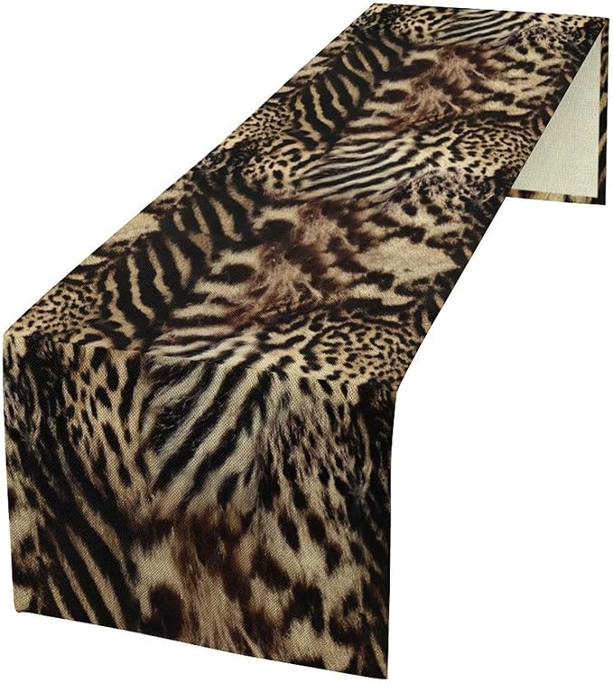 Animal Skin Print Table Runner, Vintage Farmhouse Cottage Country Western Wildlife Safari Leopard Zebra Dinner Runner for Kitchen Dining Table Party Holiday 13x108in