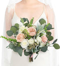 Rinlong 12.6 Inch Wedding Bouquets for Bride Pink Green Bridal Bouquet for Wedding Artificial Flowers Silk Bouquet Spring