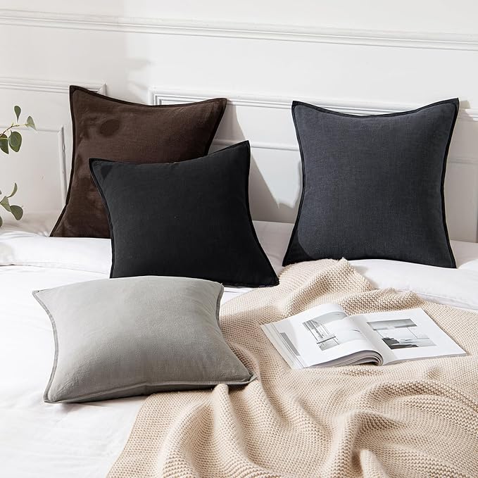 MIULEE Decorative Linen Euro Sham Pillow Covers 22x22 Inch Light Gray Boho Farmhouse Neutral Couch Throw Pillows for Bed Pack of 2 Accent Modern Pillowcase Sofa Livingroom Home Decor