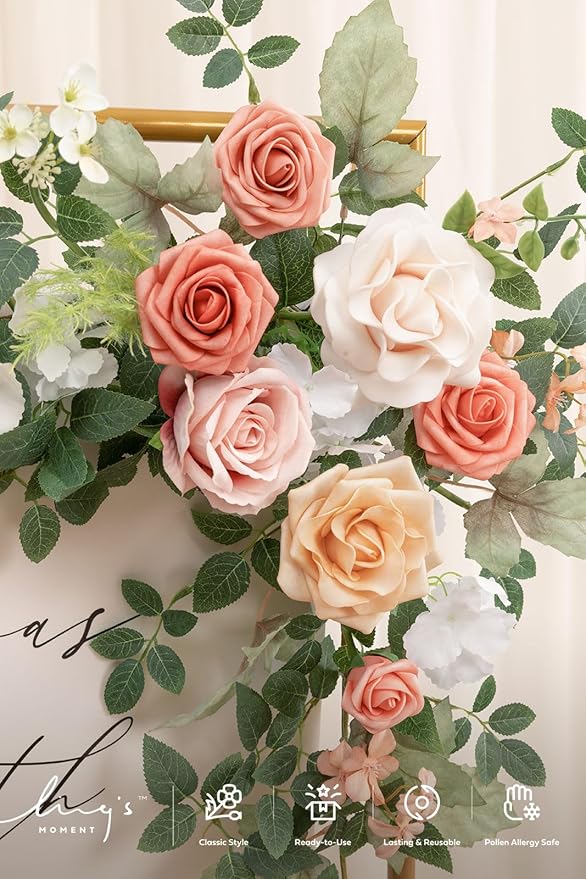 Ling's moment Wedding Artificial Welcome Sign Flowers Swag Arch Floral Garland Decorations Growing Blush Ceremony Reception Entrance Entryway Party Banquets Easel Wall Home Outdoor(NOT Include Sign)