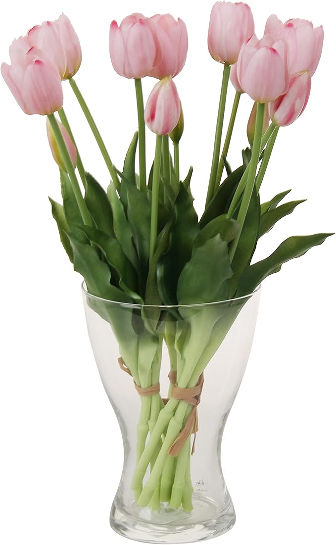 20pcs Artificial Tulip Flowers,16 Inch Real Touch Tulip Stems with Faux Leaves, Faux Tulips and Buds for Home Décor Centerpiece Ornament Wedding Bouquet,Pink