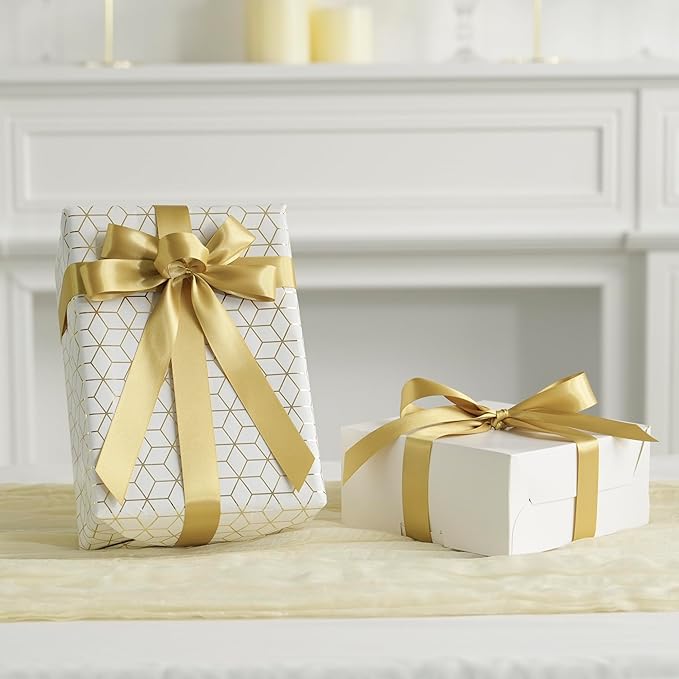 MEEDEE Gold Ribbon 1 Inch Gold Satin Ribbon Lux Double Faced Satin Ribbons by 50 Yards Polyester Wrapping Ribbons for Crafts, Wedding, Flower Bouquet, Holiday Decorating