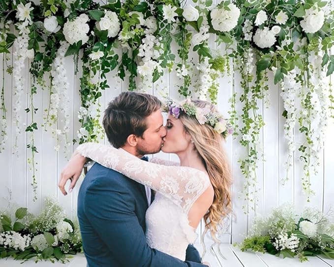 Flower Wall Backdrop 10x8ft Wedding Backdrop White Flower Backdrop Bridal Shower Backdrop Green Leaves Decoration Wood Wall Background Birthday Party Decorations Photo Studio Props