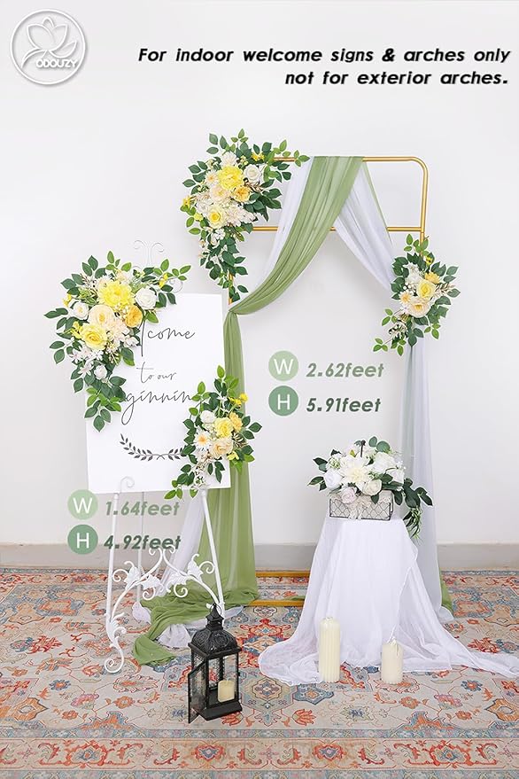 Pack of 2 Wedding Arch, Artificial Flowers, Wedding Decor，Flower Garland Be Suited to Banquet, Party, Reception Entrance Welcome Sign and Background Decoration (Yellow)