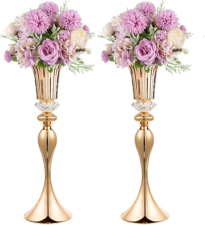 Metal Trumpet Wedding Flower Vases, 22" Tall Elegant Table Centerpiece Vases, Gold Flower Arrangement Stands for Anniversary Ceremony Birthday Party Event Wedding Home Decoration (Gold, 22"-2pcs)