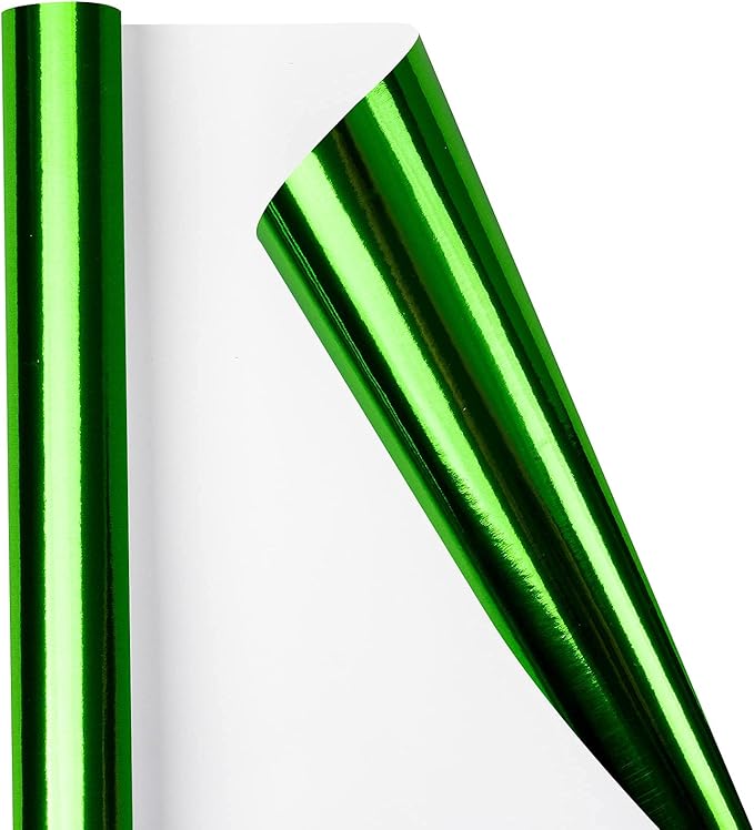 RUSPEPA Green Metallic Wrapping Paper - Solid Color Paper Perfect for Wedding, Birthday, Christmas, Baby Shower - 17 Inches X 32.8 Feet